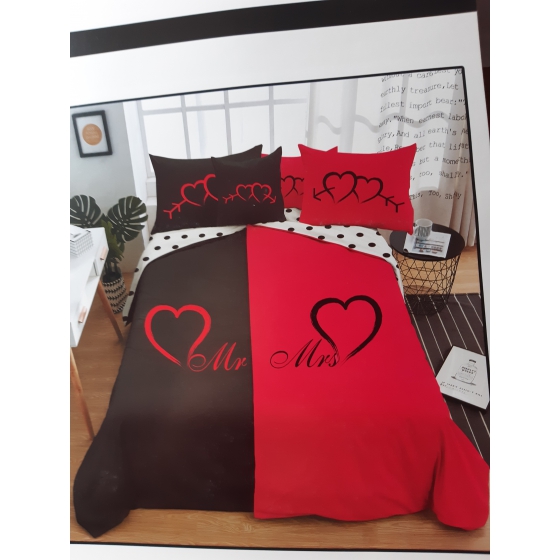 Mr & MRS  ágynemű garnitúra fekete ciklámen